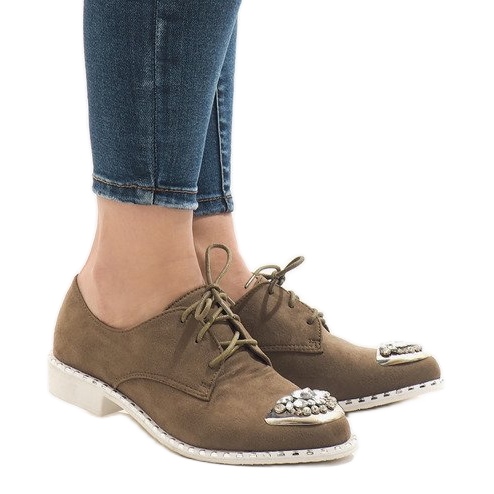 Zapatos sin cordones verdes con lentejuelas L155 beige