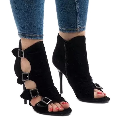 Sandalias negras sobre ante de tacón alto GH048 negro Sandalias negras sobre ante de tacón alto GH048 negro