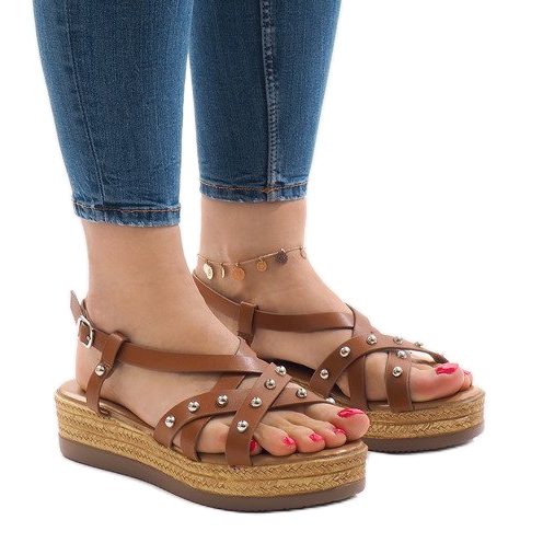Sandalias de alpargatas camel en la plataforma 314-2B marrón
