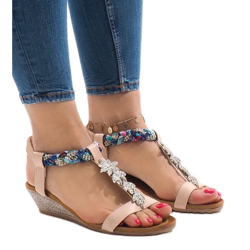 Sandalias de cuña rosa con elástico B133-3 rosado multicolor