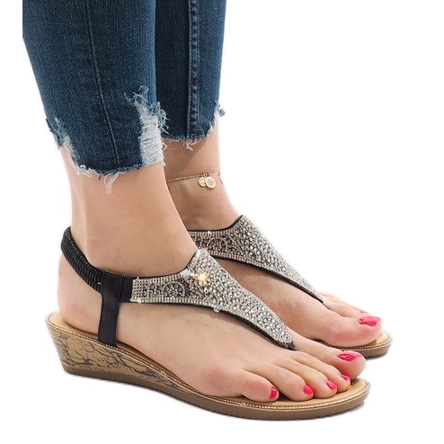 Sandalias de cuña negra con elástico FM4075 negro multicolor