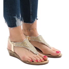 Sandalias de cuña doradas con elástico FM4075 dorado