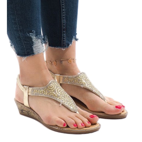 Sandalias de cuña doradas con elástico FM4075 dorado