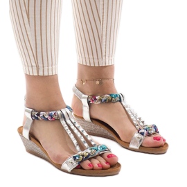 Sandalias de cuña plateadas con tachuelas B132-6 gris multicolor