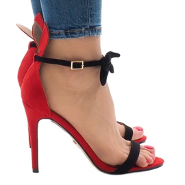 Sandalias de ante rojo con lazo y lazo ZJ-15P negro