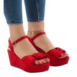 Sandalias rojas de cuña con lazo F055 rojo