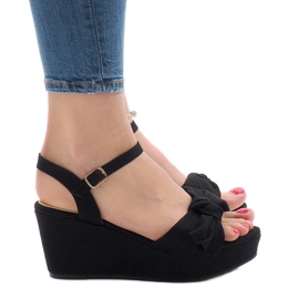 Sandalias de cuña negras con lazo F055 negro