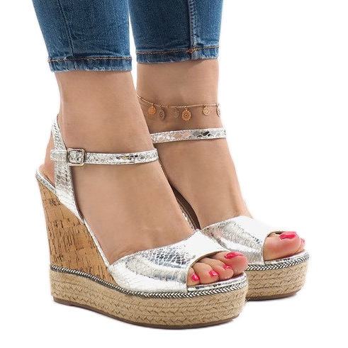 Sandalias de cuña plateadas 226-1 gris