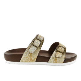 Pantuflas blancas y marrones con hebilla GA735 marrón