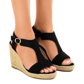 Sandalias cuña negras alpargatas H-69 negro