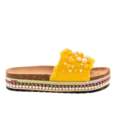 Zapatilla decorada amarilla 1035 perlas amarillo