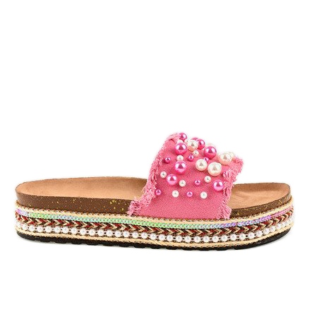 Zapatillas rosa decoradas 1035 perlas rosado