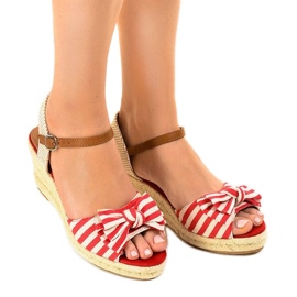 Sandalias de cuña rojas con lazo W032 rojo