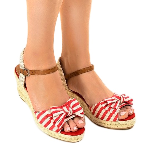 Sandalias de cuña rojas con lazo W032 rojo Sandalias de cuña rojas con lazo W032 rojo