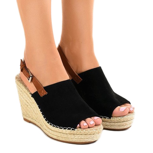 Sandalias cuña negras alpargatas KA-20 negro
