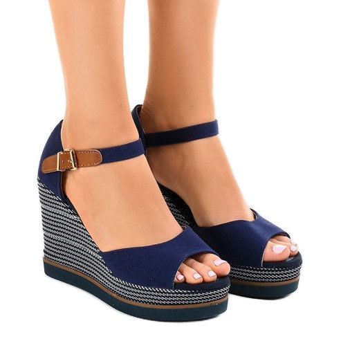Sandalias cuña alpargatas azul marino 9079