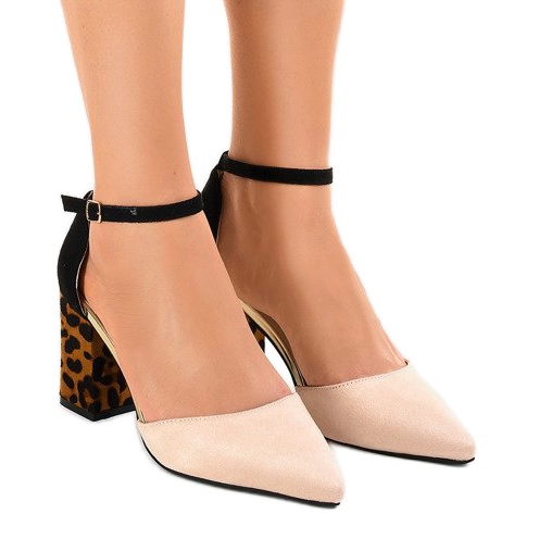 Tacones de ante beige FR276 marrón negro