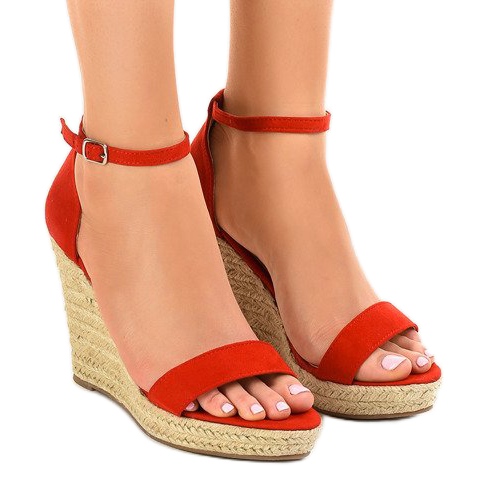 Sandalias de cuña rojas alpargatas BD342 rojo