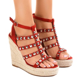 Sandalia cuña paja roja 9529 rojo Sandalia cuña paja roja 9529 rojo