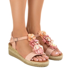 Sandalias de cuña rosa con flores 218-168