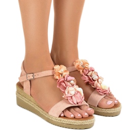 Sandalias de cuña rosa con flores 218-168 rosado