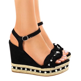 Sandalia cuña perlas perlas 2445 negro