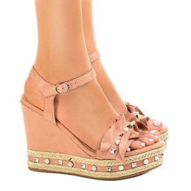 Sandalias de cuña rosa con perlas 2445 rosado
