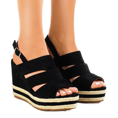 Alpargatas negras en el tacón de cuña FG6 negro Alpargatas negras en el tacón de cuña FG6 negro