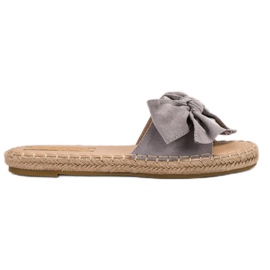 Forever Folie Pantuflas de ante con lazo gris Forever Folie Pantuflas de ante con lazo gris