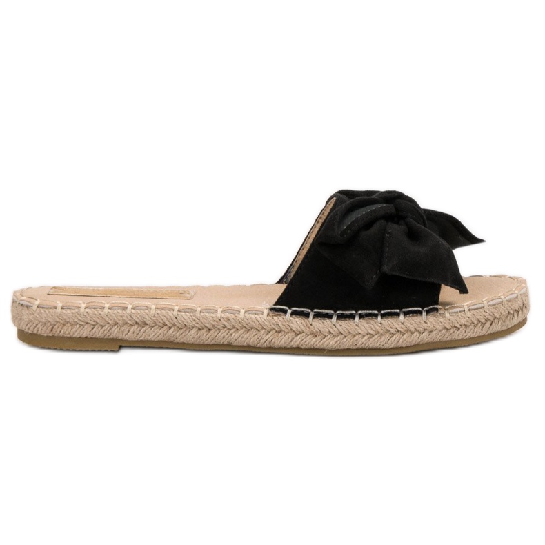 Forever Folie Pantuflas de ante con lazo negro