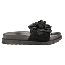 Queen Vivi Pantuflas de Ante con Flores negro