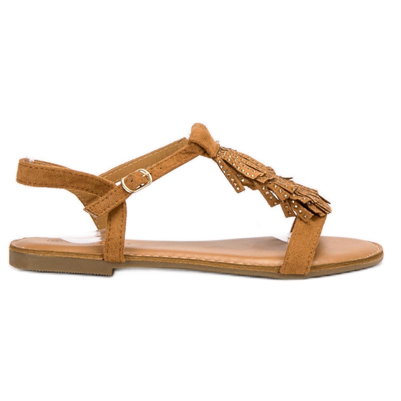 Mannika Sandalias camel con flecos marrón Mannika Sandalias camel con flecos marrón