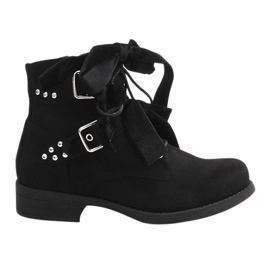 Botines Ante Con Lazos QQ660 Negro