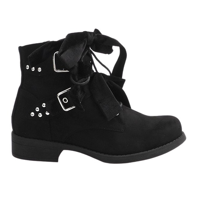 Botines Ante Con Lazos QQ660 Negro
