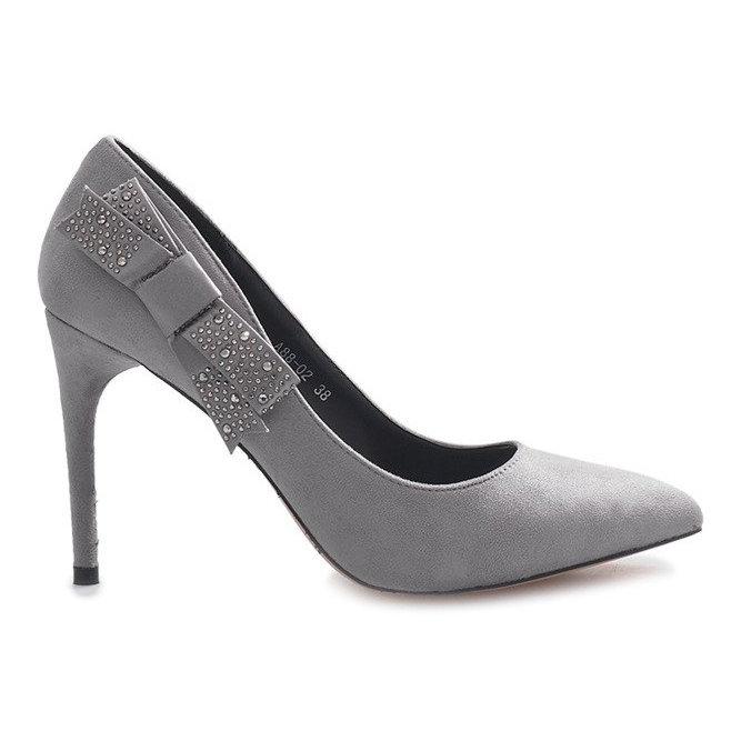 Tacones grises con lazo burdeos