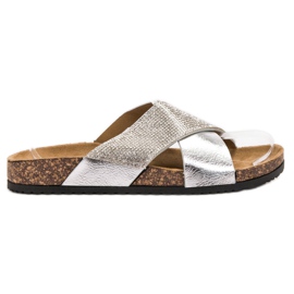 SHELOVET Pantuflas Clásicas Plateadas gris
