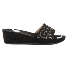 Primavera Pantuflas de cuña caladas negro