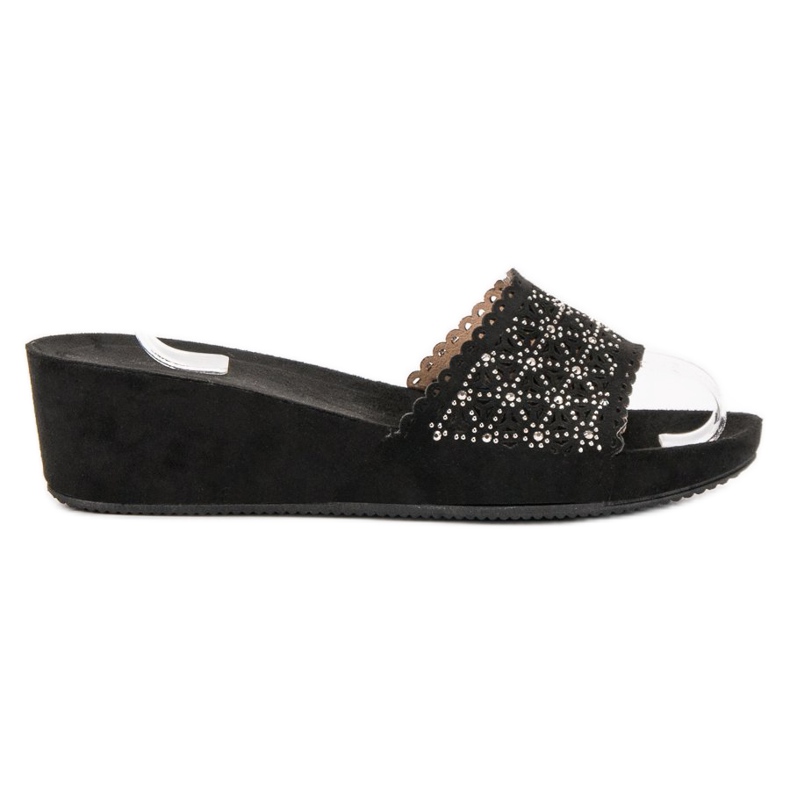 Primavera Pantuflas de cuña caladas negro