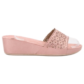 Primavera Pantuflas de cuña caladas rosado