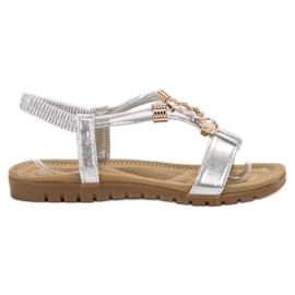 Top Shoes Sandalias plateadas decoradas gris