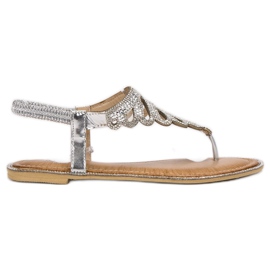 SHELOVET Sandalias Chanclas Con Cristales gris