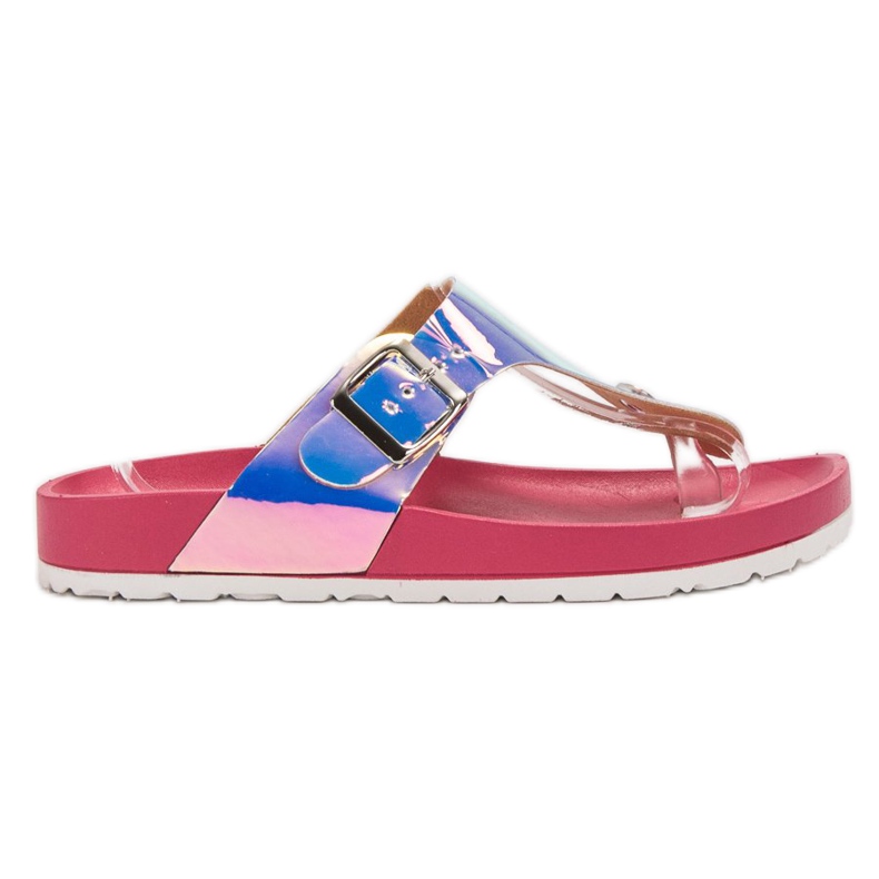 Ideal Shoes Chanclas con efecto holográfico rosado