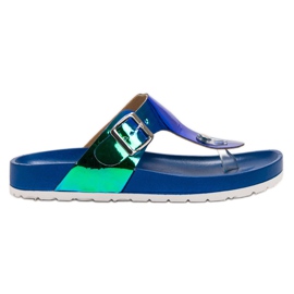 Ideal Shoes Chanclas con efecto holográfico azul