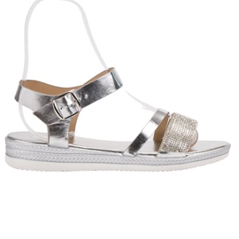 SHELOVET Sandalias de moda con circonita cúbica gris