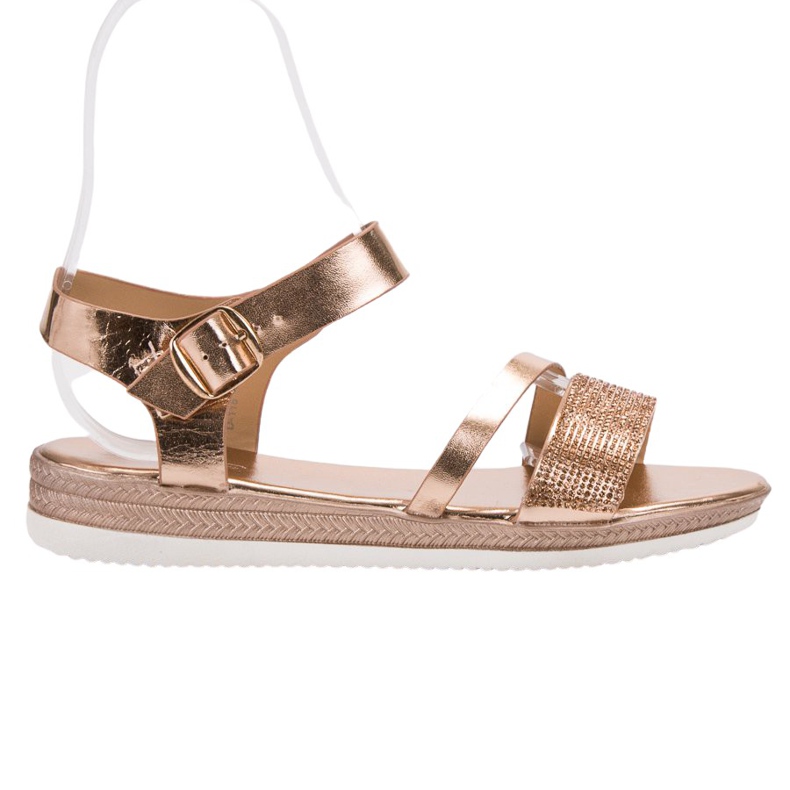 SHELOVET Sandalias de moda con circonita cúbica rosado amarillo SHELOVET Sandalias de moda con circonita cúbica rosado amarillo