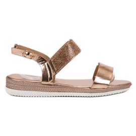 SHELOVET Sandalias casual de oro rosa multicolor amarillo