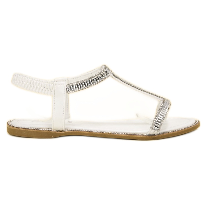 SHELOVET Sandalias planas con cristales blanco