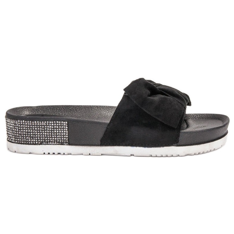 SHELOVET Pantuflas de ante con circonita cúbica negro