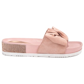 SHELOVET Pantuflas de ante con circonita cúbica rosa