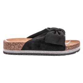 SHELOVET Pantuflas de Ante con Cristales negro